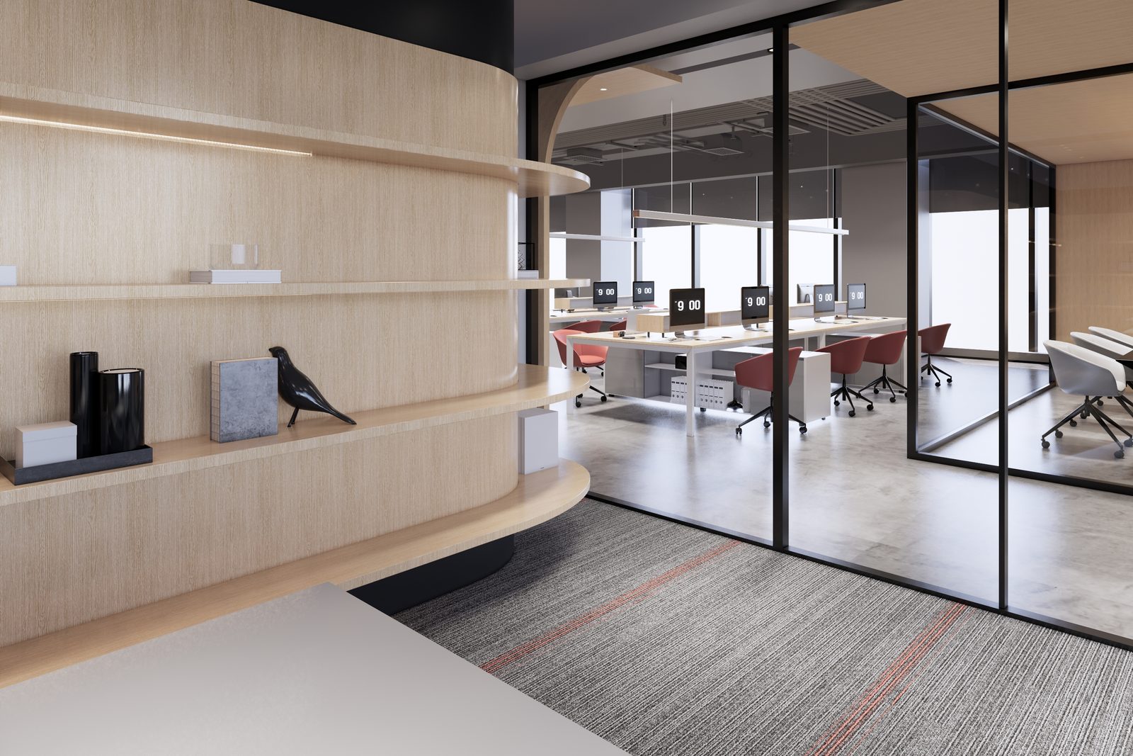 Open-plan workspace and workstations