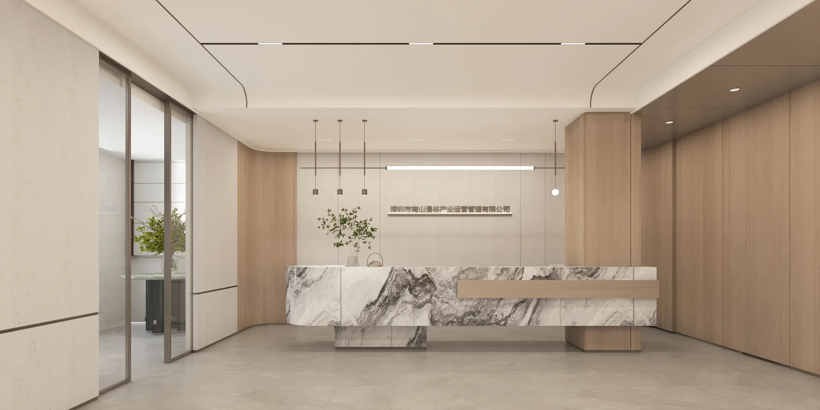 Warm timber reception at Manvu's designer-brand HQ, Shenzhen — by Roky Design