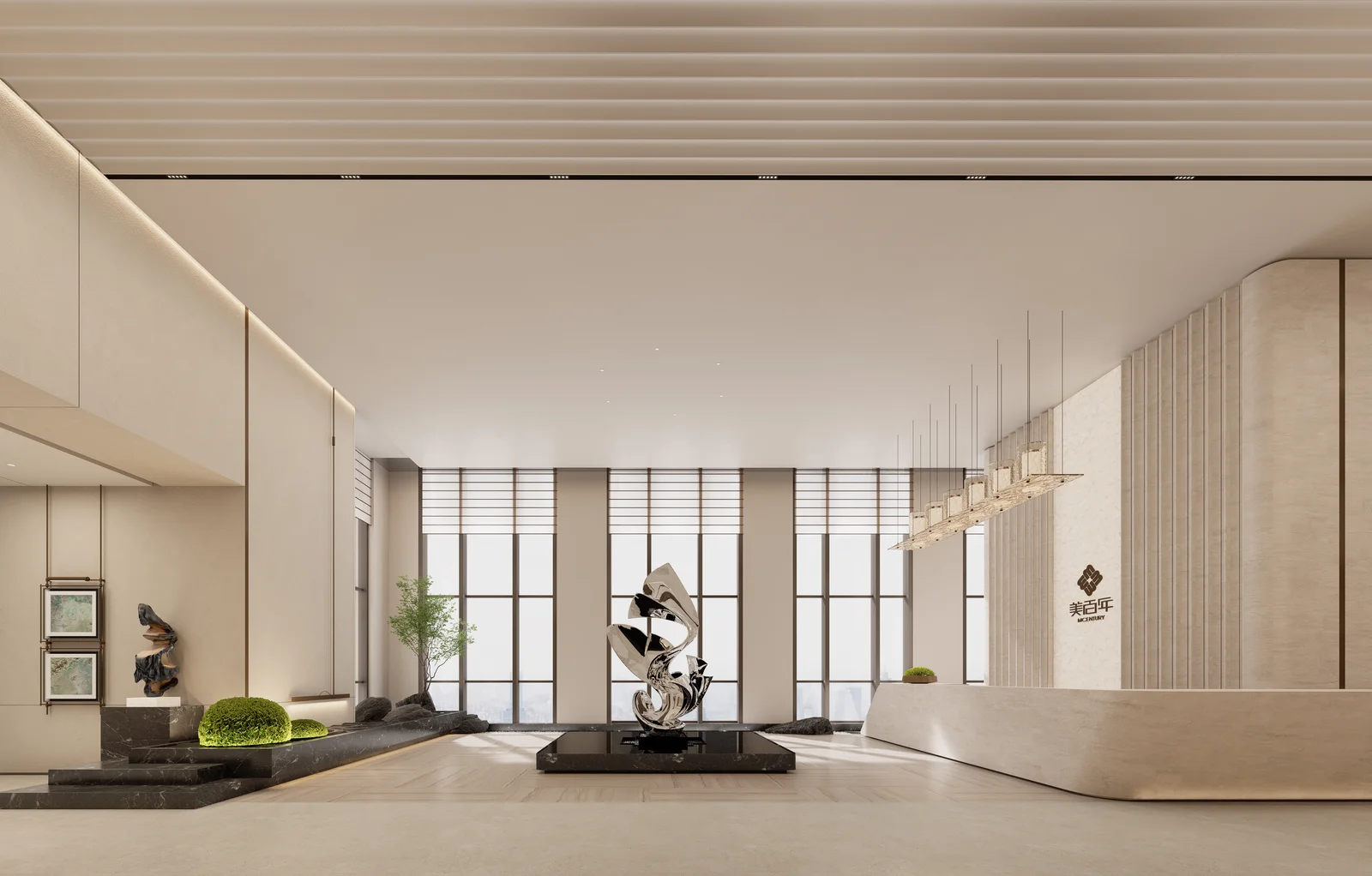 Premium enterprise workspace at MCRE Group, Shenzhen Chuangfu Building (view 1) — interior design & fit-out by Roky Design